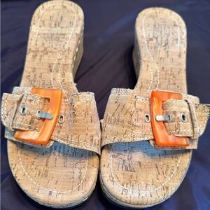 Donald J. Pliner Tan Cork Mules with Orange Accents